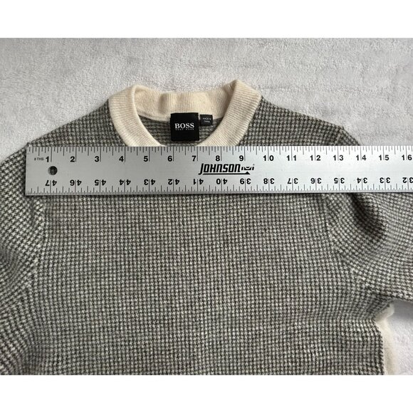 BOSS HUGO BOSS Womens Houndstooth Wool Crewneck Sweater Large Gray Pullover - Picture 5 of 9